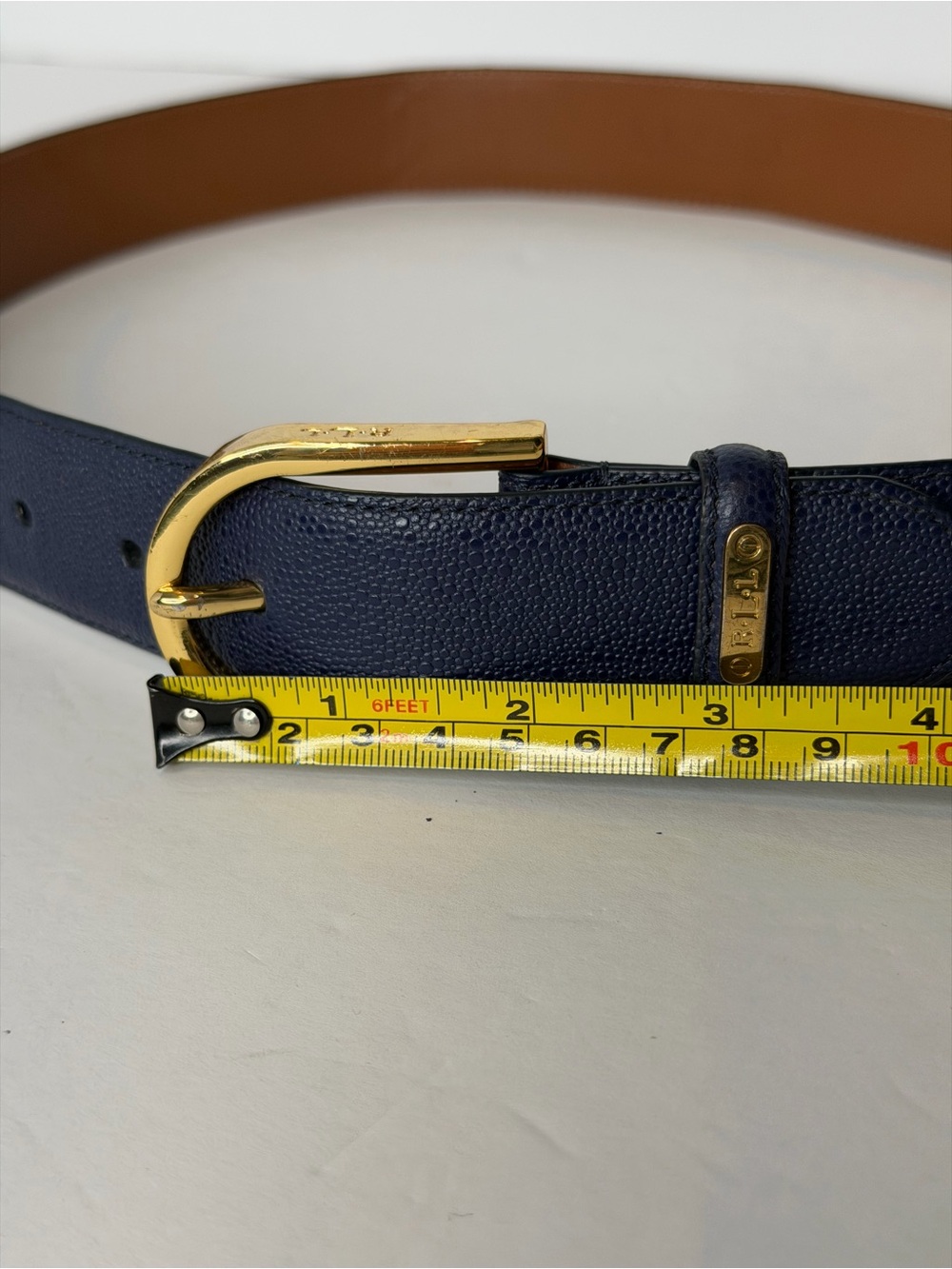 Ralph Lauren RLL  leather belt size S in navy blue gold-tone buckle - Picture 11 of 14